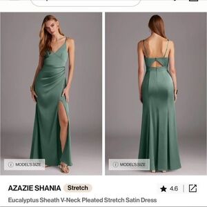 Azazie Green Sheath Maxi Dress V-Neck Sleeveless